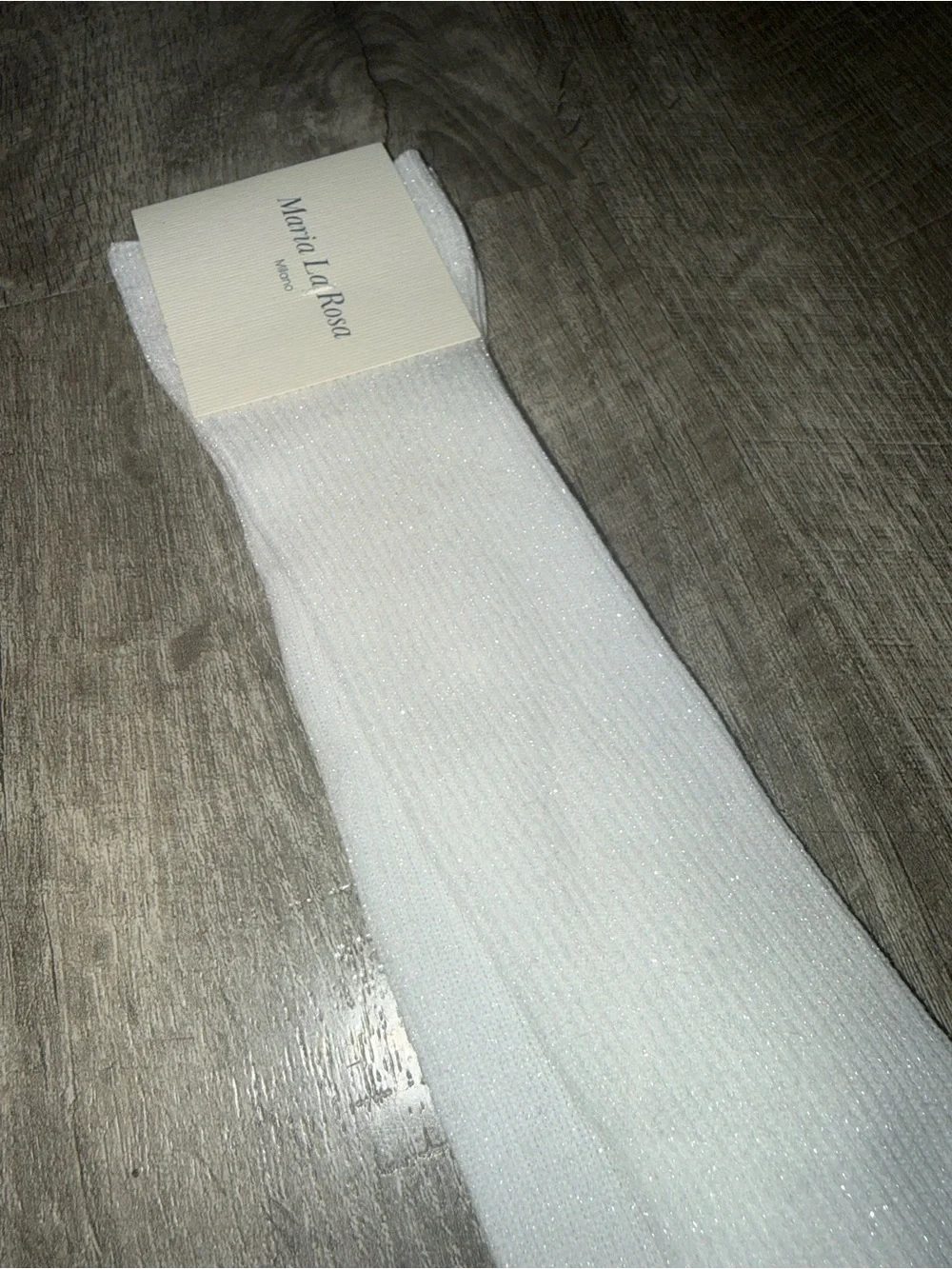 Maria La Rosa White Ribbed Metallic/Sparkle Knee-High Socks